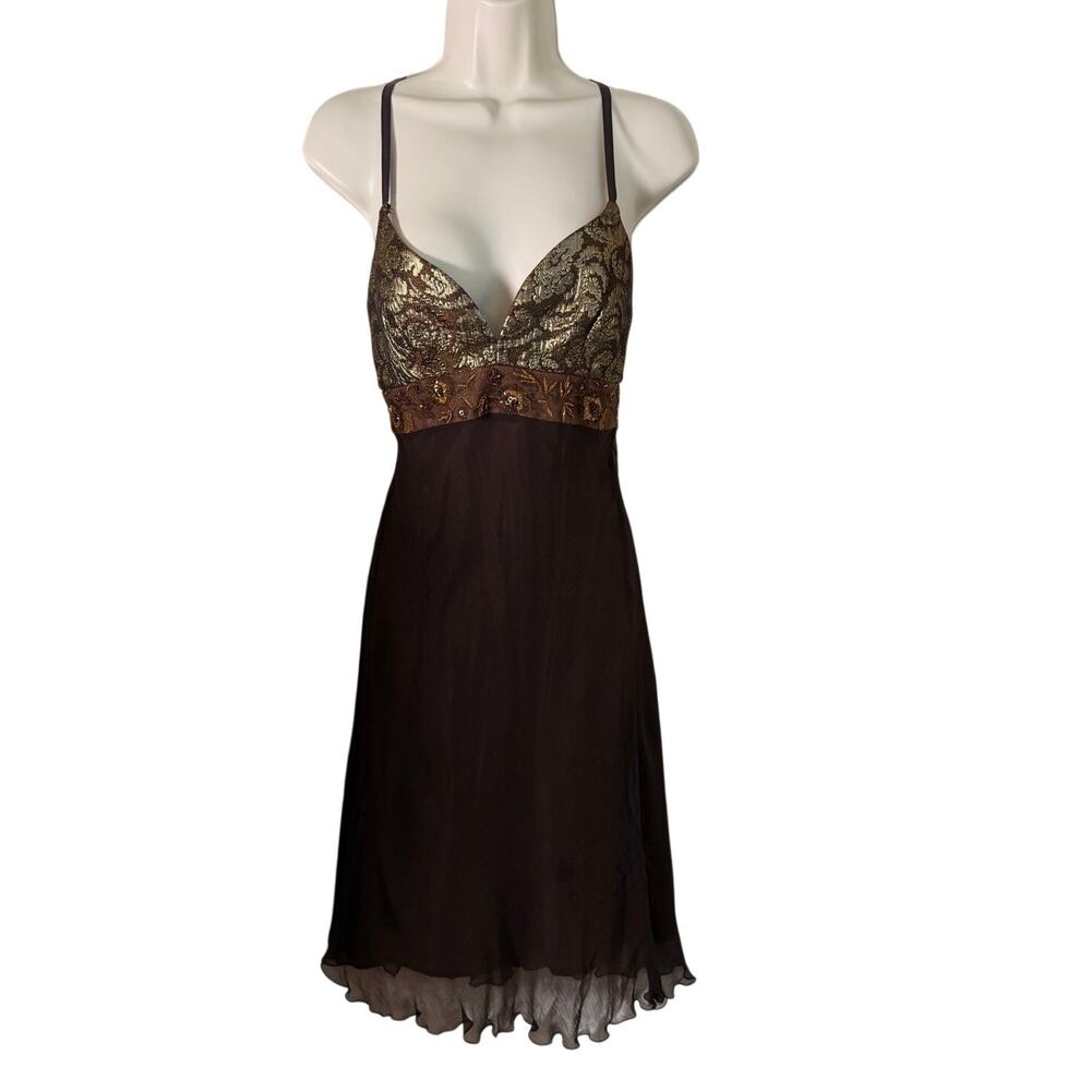 Vintage Y2K Dress Brown Sheer Romantic Whimsigoth Fairy Grunge Evening Womens 4